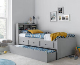 Save On Goods UK 3Ft Single Grey,wood,guest Bed Trundle Frame,bed Underneath,overnighter. Roll Out Under Bed Twin Bed With Drawer Storage - thumbnail 5
