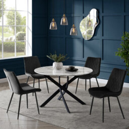 Home Detail Modena Marble Effect Dining Table & Black Velvet Almeria Chairs, 4 Seater - thumbnail 1