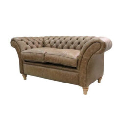 Chesterfield 2 Seater Sofa Settee Cracked Wax Tan Real Leather In Balmoral Style - thumbnail 3