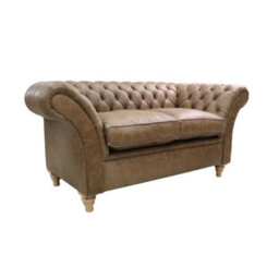Chesterfield 2 Seater Sofa Settee Cracked Wax Tan Real Leather In Balmoral Style - thumbnail 2