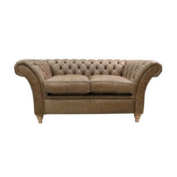 Chesterfield 2 Seater Sofa Settee Cracked Wax Tan Real Leather In Balmoral Style - thumbnail 1