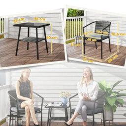 3 Pieces Wicker Garden Furniture Set With Glass Top Coffee Table And Cushions - thumbnail 2
