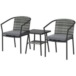 3 Pieces Wicker Garden Furniture Set With Glass Top Coffee Table And Cushions - thumbnail 1
