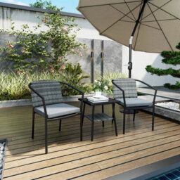 3 Pieces Wicker Garden Furniture Set With Glass Top Coffee Table And Cushions - thumbnail 6