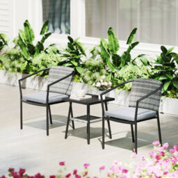 3 Pieces Wicker Garden Furniture Set With Glass Top Coffee Table And Cushions - thumbnail 4