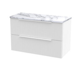 Balterley Tixall Fluted 2 Drawer Wall Hung Vanity Unit With Laminate Worktop, Satin White, 800mm