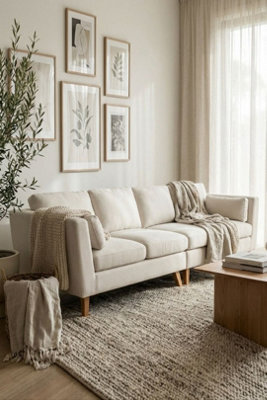 Loft Home Aria Classic Natural Oatmeal 4 Seater Fabric Sofa - image 1