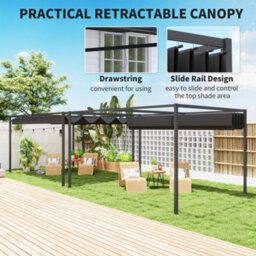 Outsunny 4X3(M) Metal Pergola Gazebo Patio Sunshelter Retractable Canopy Black - thumbnail 5