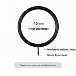 Homeelabador 45mm Extra Large Black Colour Pole Curtain Rings With Eyelet - Pack Of 48 - thumbnail 2