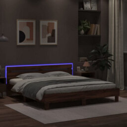 Berkfield Bed Frame With Led Without Mattress Brown Oak 200X200 Cm - thumbnail 4