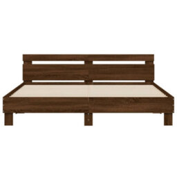 Berkfield Bed Frame With Led Without Mattress Brown Oak 200X200 Cm - thumbnail 7