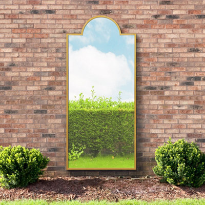 "Mirroroutlet Genestra - Gold Contemporary Wall & Leaner Garden Outdoor Mirror 75""x 33"", 190X85Cm" - image 1