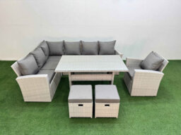 Fimous 9 Seater Rattan Garden Furniture Set Outdoor Patio Dining Corner Sofa Sets With Dining Table Chair 2 Small Footstools - thumbnail 2