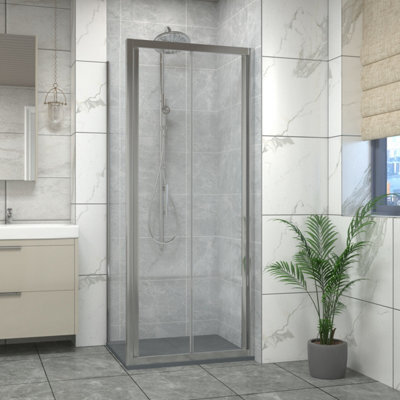 Sundaze 800mm Bi-Fold Door Shower Enclosure Chrome Framed With 800mm Side Panel, Anthracite Slate Effect Shower Tray & Waste - image 1