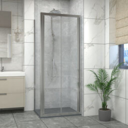 Sundaze 800mm Bi-Fold Door Shower Enclosure Chrome Framed With 800mm Side Panel, Anthracite Slate Effect Shower Tray & Waste