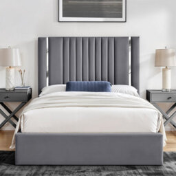 UKBEDFURNITURE Valencia Grey Plush Valvet Upholstered Gas Lift Ottoman Storage Bed -  With 48 Inch Headboard - thumbnail 1
