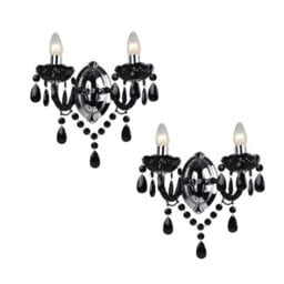 First Choice Lighting Set Of 2 Black And Chrome Marie Therese Style 2 X 40W Wall Light - thumbnail 1