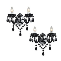 First Choice Lighting Set Of 2 Black And Chrome Marie Therese Style 2 X 40W Wall Light