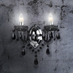 First Choice Lighting Set Of 2 Black And Chrome Marie Therese Style 2 X 40W Wall Light - thumbnail 3