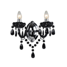 First Choice Lighting Set Of 2 Black And Chrome Marie Therese Style 2 X 40W Wall Light - thumbnail 2