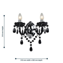 First Choice Lighting Set Of 2 Black And Chrome Marie Therese Style 2 X 40W Wall Light - thumbnail 4
