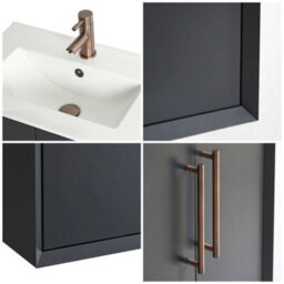 Homestylestore Anthracite 610mm Wall Hung Bathroom Vanity Unit With Basin And Aged Bronze T Bar Handle - thumbnail 3