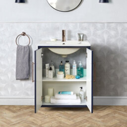 Homestylestore Anthracite 610mm Wall Hung Bathroom Vanity Unit With Basin And Aged Bronze T Bar Handle - thumbnail 2