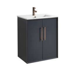 Homestylestore Anthracite 610mm Wall Hung Bathroom Vanity Unit With Basin And Aged Bronze T Bar Handle