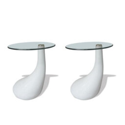 Berkfield Coffee Table 2 Pcs With Round Glass Top High Gloss White - thumbnail 2