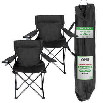 OHS Outdoor Camping Chair 2 X Folding Portable Picnic Garden Seat, Black - Adults - image 1