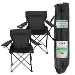 OHS Outdoor Camping Chair 2 X Folding Portable Picnic Garden Seat, Black - Adults - thumbnail 1