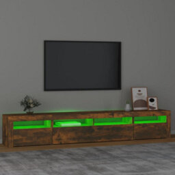 Berkfield Tv Cabinet With Led Lights Smoked Oak 240X35X40 Cm - thumbnail 4