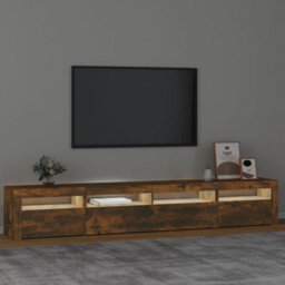Berkfield Tv Cabinet With Led Lights Smoked Oak 240X35X40 Cm - thumbnail 3