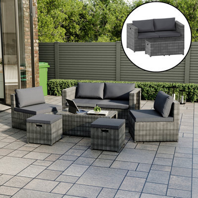 Lassic Garden Vida Islay 6 Seater Rattan Set, Grey & Outdoor Patio Furniture Cover - Fully Assembled - image 1