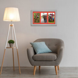 AK Frames 40X20Cm Silver Modern Multi Photo Frame With Poppy Red Mount - Holds 3 Apertures (3X) 6X4 Photos - thumbnail 3