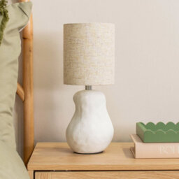 Valuelights Mae Natural Linen Lamp Shade White Abstract Sandblast Ceramic Table Lamp - thumbnail 3