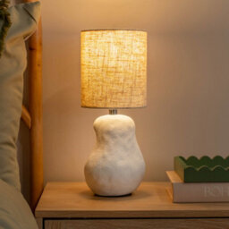 Valuelights Mae Natural Linen Lamp Shade White Abstract Sandblast Ceramic Table Lamp - thumbnail 1