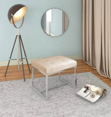 Hallowood Furniture Finley Velvet Stool With Metal Base - Light Brown - image 1