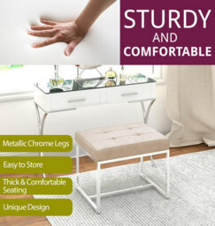 Hallowood Furniture Finley Velvet Stool With Metal Base - Light Brown - thumbnail 4