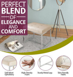 Hallowood Furniture Finley Velvet Stool With Metal Base - Light Brown - thumbnail 5