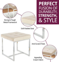 Hallowood Furniture Finley Velvet Stool With Metal Base - Light Brown - thumbnail 2