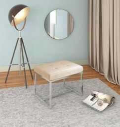 Hallowood Furniture Finley Velvet Stool With Metal Base - Light Brown