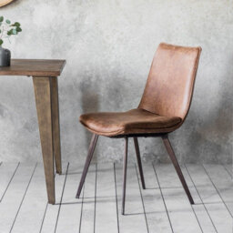 Xample Gallery Hinks Brown Faux Leather Dining Chairs, 2 Pack - Bronze Metal Frame, Vintage Stitching, Padded Seat, Modern Style - thumbnail 1