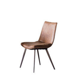 Xample Gallery Hinks Brown Faux Leather Dining Chairs, 2 Pack - Bronze Metal Frame, Vintage Stitching, Padded Seat, Modern Style - thumbnail 5