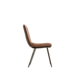 Xample Gallery Hinks Brown Faux Leather Dining Chairs, 2 Pack - Bronze Metal Frame, Vintage Stitching, Padded Seat, Modern Style - thumbnail 4