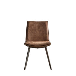 Xample Gallery Hinks Brown Faux Leather Dining Chairs, 2 Pack - Bronze Metal Frame, Vintage Stitching, Padded Seat, Modern Style - thumbnail 2