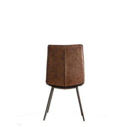 Xample Gallery Hinks Brown Faux Leather Dining Chairs, 2 Pack - Bronze Metal Frame, Vintage Stitching, Padded Seat, Modern Style - thumbnail 3