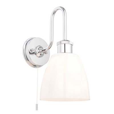 Chrome Plated Bathroom Wall Light & Opal Glass Shade Ip44 Rated Knurled Detail - image 1