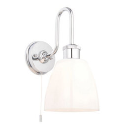 Chrome Plated Bathroom Wall Light & Opal Glass Shade Ip44 Rated Knurled Detail - thumbnail 1