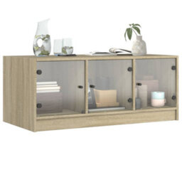 Walplus Coffee Table With Glass Doors Sonoma Oak 102X50X42 Cm - thumbnail 4